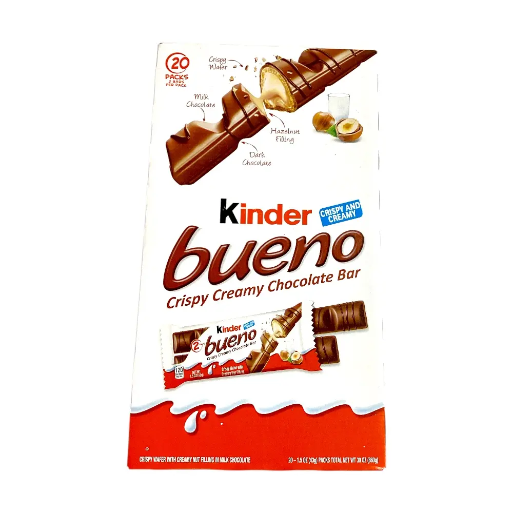 KINDER BUENO CRISPY CREAMY CHOCOLATE BAR 20 PACKS 2 BARS PER PACK