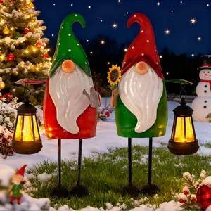 2 PCS Metal Outdoor Gnome Statues with Solar Lights for Garden Decoration Christmas Holidays Winter Festivals Family Gatherings Wedding Decorations