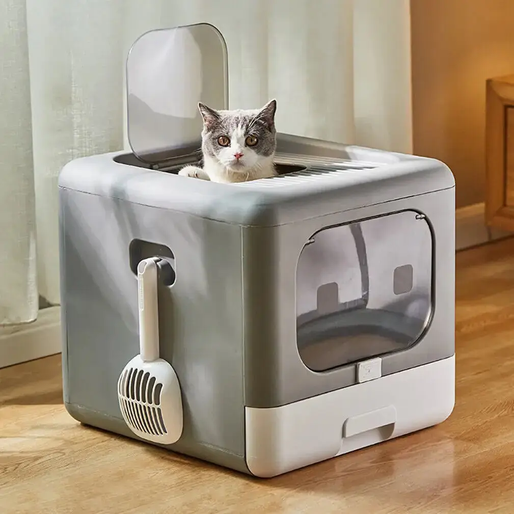 Enclosed Sifting Cat Litter Box – Dual Entry with Scoop, Filter & Drawer