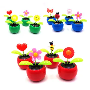 4 Pack Solar-Powered Dancing Flower & Insect Figurines, Cute Eco-Friendly Decor Toys for Car Dashboard, Durable Ornaments Perfect Gift Idea
