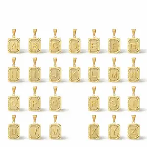 Gold Color Initial Letter A-Z Pendant Charm Rectangle Shape Daily Jewelry for Female Male Anniversary Birthday Gift
