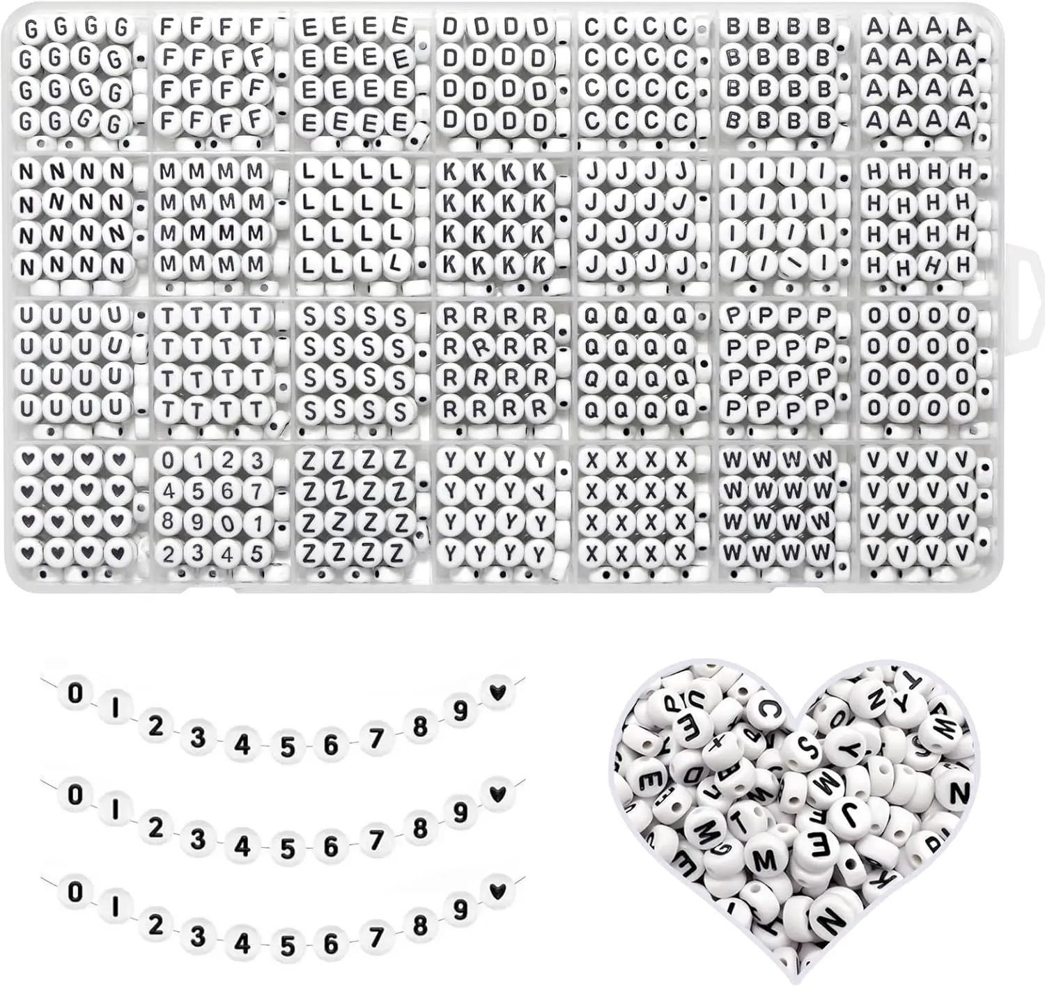 Alphabet Beads A-Z 1300+Pcs Letter Beads, Acrylic 4x7mm Round Letter Beads Kits,Black Digit and Colorful Smile Beads for Bracelets Necklaces DIY Jewelry Making (Black,1300+PCS)