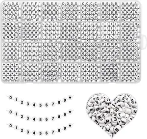 Alphabet Beads A-Z 1300+Pcs Letter Beads, Acrylic 4x7mm Round Letter Beads Kits,Black Digit and Colorful Smile Beads for Bracelets Necklaces DIY Jewelry Making (Black,1300+PCS)