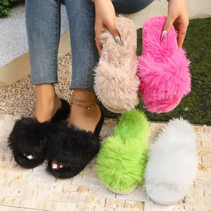 Women's Fuzzy Flip Flops Autumn Winter Cotton Slippers