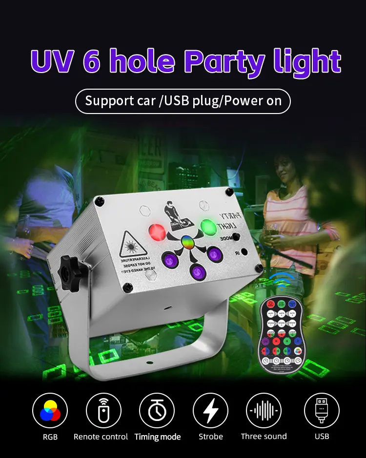 GOLDACE Mini Portable Aluminum Sound-Activated Laser Party Light, Remote Control Red-Green Color-Changing Multi-Pattern Projector with Strobe, Adjustable Brightness LED Sunset Lamp for Birthdays, Creates Lively Atmosphere & Enhances Vibe, Weddings