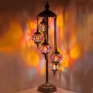 Ruby Majesty: Handcrafted Turkish Lamp with 5 Lustrous Globes