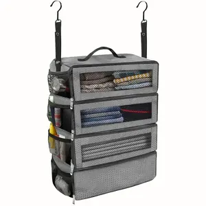 Large Capacity Hanging Closet Organizer Bag, Foldable Oxford Fabric Clothing Storage Bag, Multi-Layer Hanging Organizer with Hooks, Washable Moisture Resistant Wardrobe Storage for Travel Business Trip Home Organization