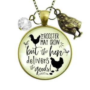 Chicken Necklace Rooster May Crow Hen Delivers Jewelry