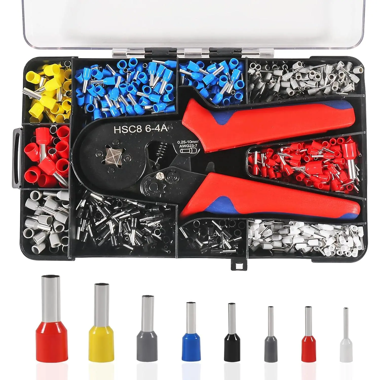 Ferrule Crimping Tool Kit with 1200 count Wire Terminals Crimping Connectors Wire Ends Ferrules AWG 23-7 Self-adjustable Wire Plier Set Terminal Connector Sleeves Electrical Wire Connectors