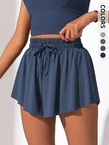 Women's Sporty Summer Shorts with Pockets, Fitted Design for Gym Yoga Running Tennis Skirt Function, Cute Practical Casual Wear, Casual Sporty Skorts, Solid Pocket Skorts