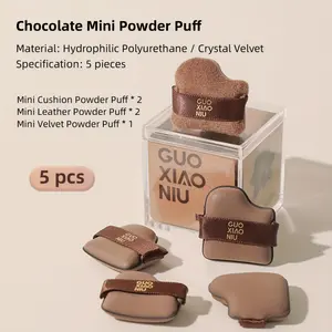 GUOXIAONIU 6pcs Set Puff Beauty Puff Mini Fingertip Puff Cushion Foundation Loose Powder Special Chocolate Biscuit Shaped Leather Surface Velvet Reusable Multi-Purpose Setting Makeup Dry And Wet Use Cover Blemishes