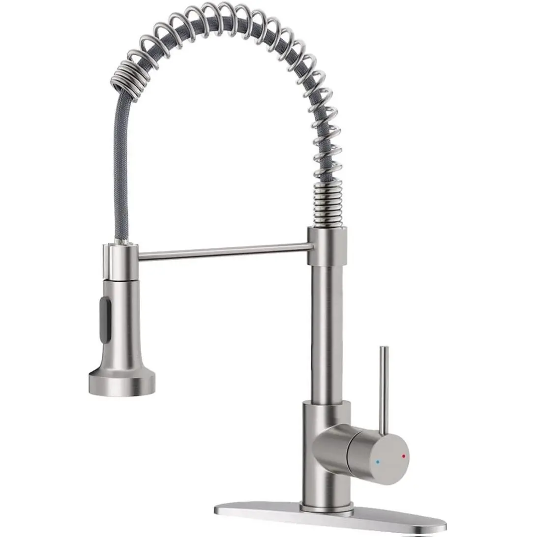 Brushed Nickel Kitchen Faucet with Pull Down Sprayer Stainless Steel 1 Handle Pull Out Spring Sink Faucets 1 Hole Or 3 Hole Dual Function for Farmhouse Camper Laundry Utility RV Wet Bar Single pasta