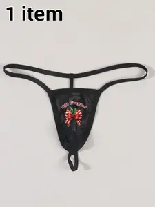 Men's Sexy Letter Print Mesh Thong Panties, Pearl Detail, Sheer Low Waist Underwear, Single Line Design, Trendy and Stylish