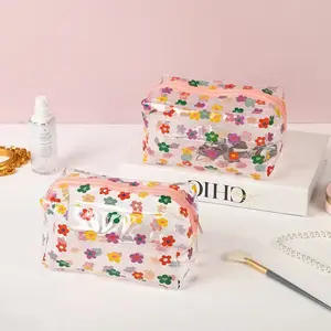 Colorful Floral Transparent Makeup Bag, Large Capacity Portable Cosmetic Organizer, Stylish Travel Toiletry Pouch for Women