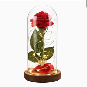 Beauty and The Beast Rose Artificial Flower Red Rose Gift,Lasts Forever in a Glass Dome，Unique Romantic Gifts for Mum's Wife's Girlfriend on Mother's Day Birthday Valentine's Day Anniversar