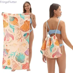 31.5" x 63" Foldable Printed Beach Towel & Bath Towel, Integrated Design with Built-in Pouch for Easy Portability, Quick-Dry Soft Towel for Beach, Travel, Swimming & Daily Use