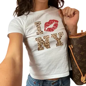 Leopard Print New York Y2K Baby Tee, I Love NY Shirt, Trending Pinterest Aesthetic Shirt