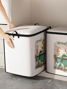 Mermaid Printed Thick Quilt Storage Bag, Cute and Practical Kids Bedding Organizer, Durable Material, Easy Carry Handle, Home Use, Storage Totes