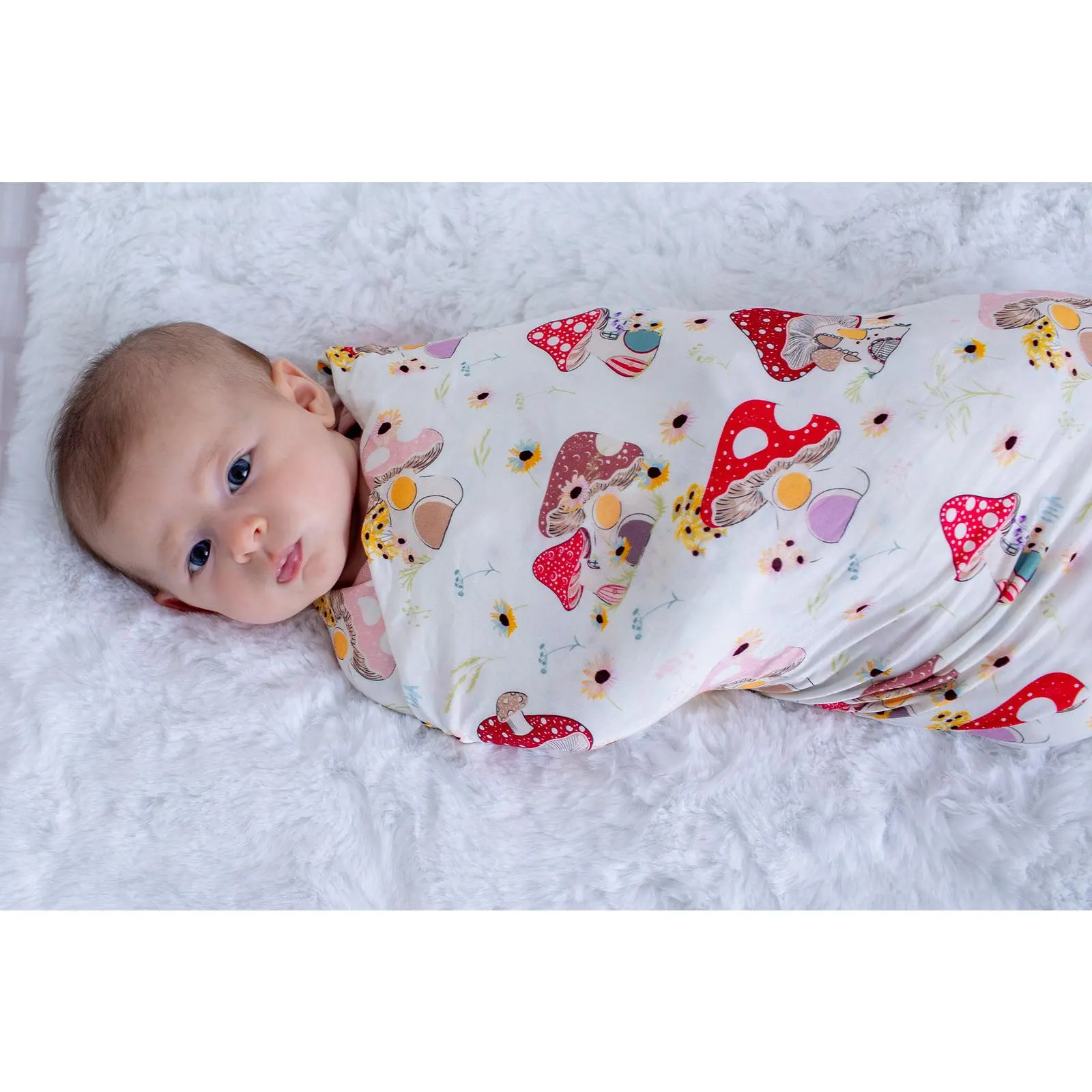 Bestaroo Flora Shrooms Swaddle – Oversized 45x45 Bamboo Viscose Multi-Use Blanket, Cozy Swaddle, Stroller & Nursing Cover, Superhero Cape, Size 6–9 Months