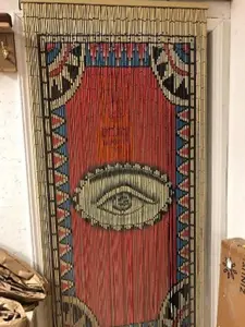 Hand Painted Bamboo Beaded Door Curtain The Eye Design Red and Blue Triangular Patterns Eye Motif Decor