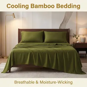 [Memorial Day Sale]Bedsum Bamboo Sheets Set 3/4 Pcs - Soft Bedding Sets, Cooling Breathable Bedding Set | Hotel Luxury, Super Soft & Smooth, 15" Deep Pocket | Wrinkle/Fade Resistant, Skin Friendly, Bedroom Gift Idea