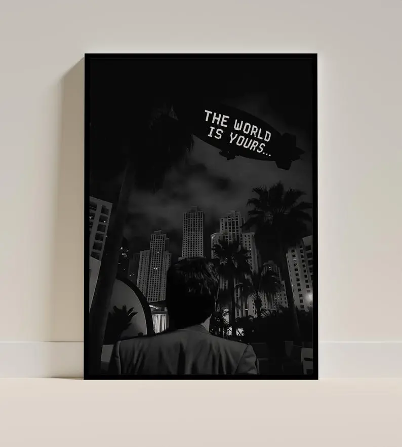 The World Is Yoursss Poster,  Black White Blimp Print, Dark City Movie Decor