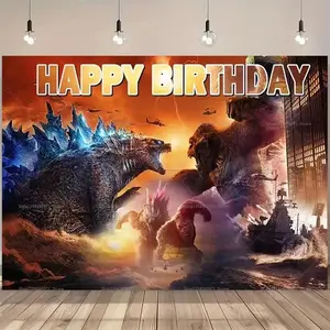 Godzilla vs Kong Monster Clash Wall Tapestry Kaiju Battle Aesthetic Backdrop Poster Hanging Cloth Art Bedroom Living Room Party Decor Photo Studio Background Fabric Banner