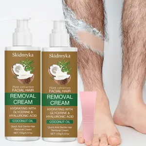 155G Coconut Scent Hair Removal Cream - Includes a scraper, contains aloe vera and avocado extract, smooths skin, non-permanent hair removal, painless, fast results, long-lasting effect, suitable for underarms, lips, arms, thighs, body, and intimate areas