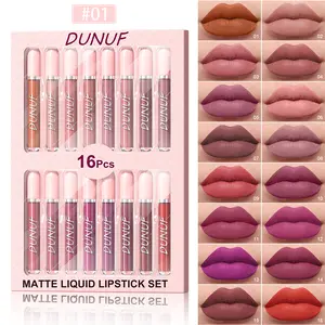 DUNUF 16Pcs Matte Liquid Lipstick Set | Nude Red Purple | Long Lasting Waterproof  Stain | High Pigment Cruelty Free Makeup Gift for Women mary leelip  velvets Nourishing Glaze maroon red lipstick maquillaje water proof lollipop glittery lipgloss