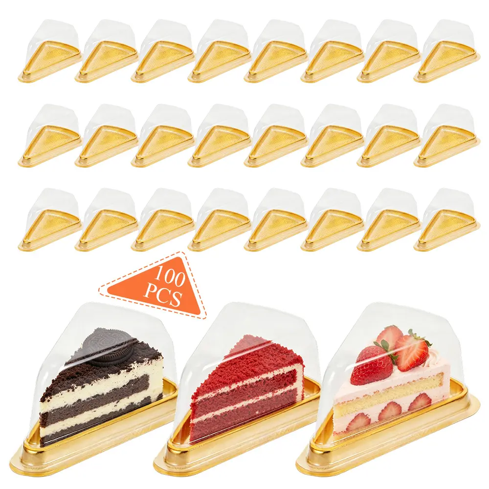 100PCS Triangle Cake Boxes, Clear Plastic Individual Cake Slice Containers with Lids, Disposable Dessert Holders for Cheesecake Slices, Pie, Mousse, Brownies, Cupcakes, Home Baking And Bakery Packaging