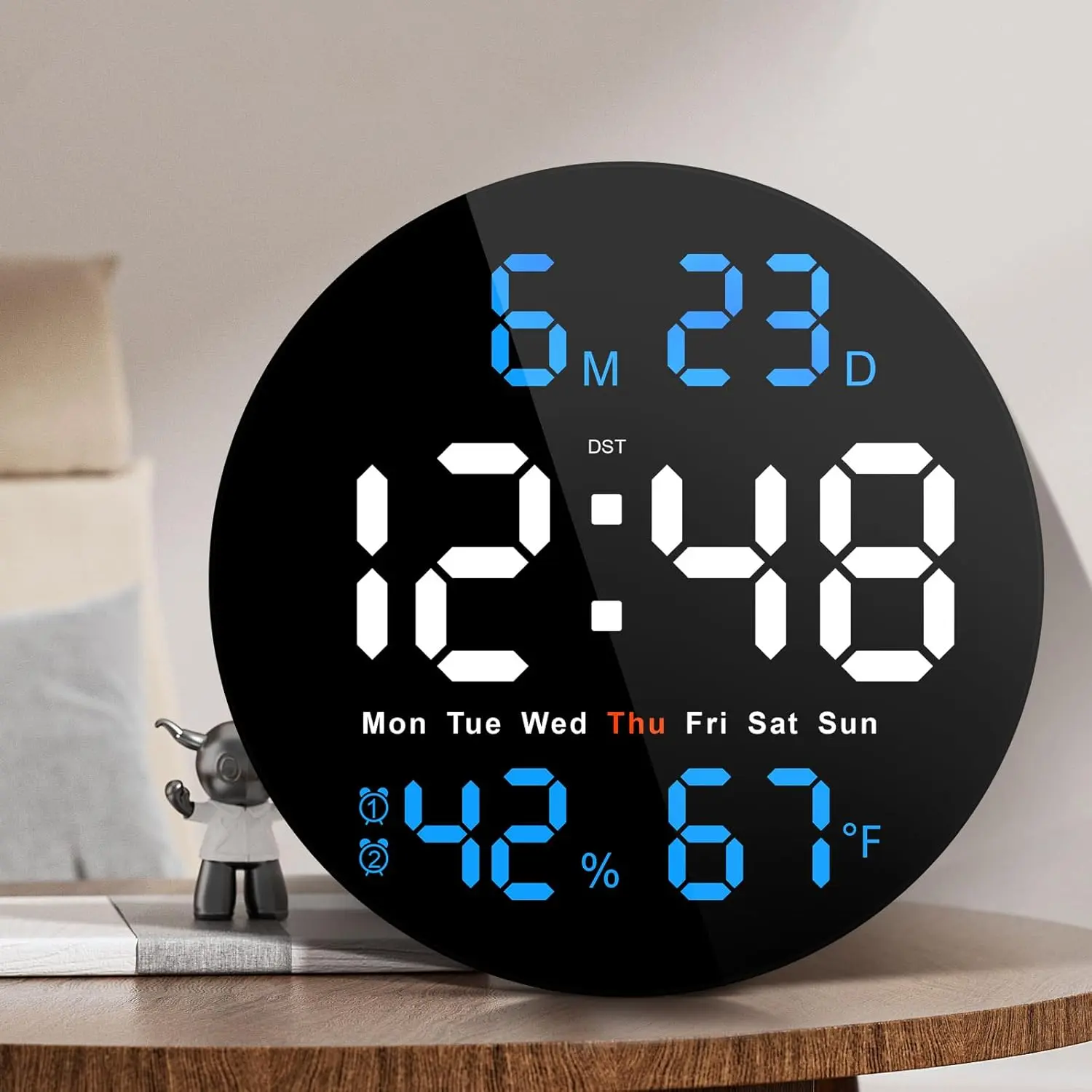 10" Round USB LED Digital Clock with Countdown Timer, Temperature, Remote Control, Sleep Mode & Auto-Dimming