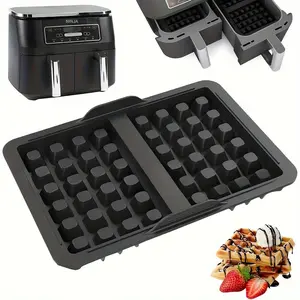 1pc Silicone Waffle Mold for Air Fryer Non-Stick Baking Pan, Reusable Mold, Silicone Molds, Compatible with Ninja Af300eu Af400eu Af500de, Ideal for Belgian Waffles Pancakes and Omelets, Dishwasher Safe Easy Clean Kitchen Accessory
