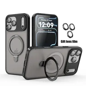 Premium Matte Finish Big Magnetic Ring Kickstand Tuff Phone Case, Built-in Camera Lens Cover, Wireless Charging for iPhone 17 16 15 14 13 12 Pro  Max Plus Air