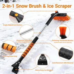 Snow Brush and Ice Scraper for Car Windshield, 2-in-1 Car Snow Brush & Ice Scraper with 360° Pivoting Brush Head and Comfortable Foam Grip for SUV Trucks Sedans