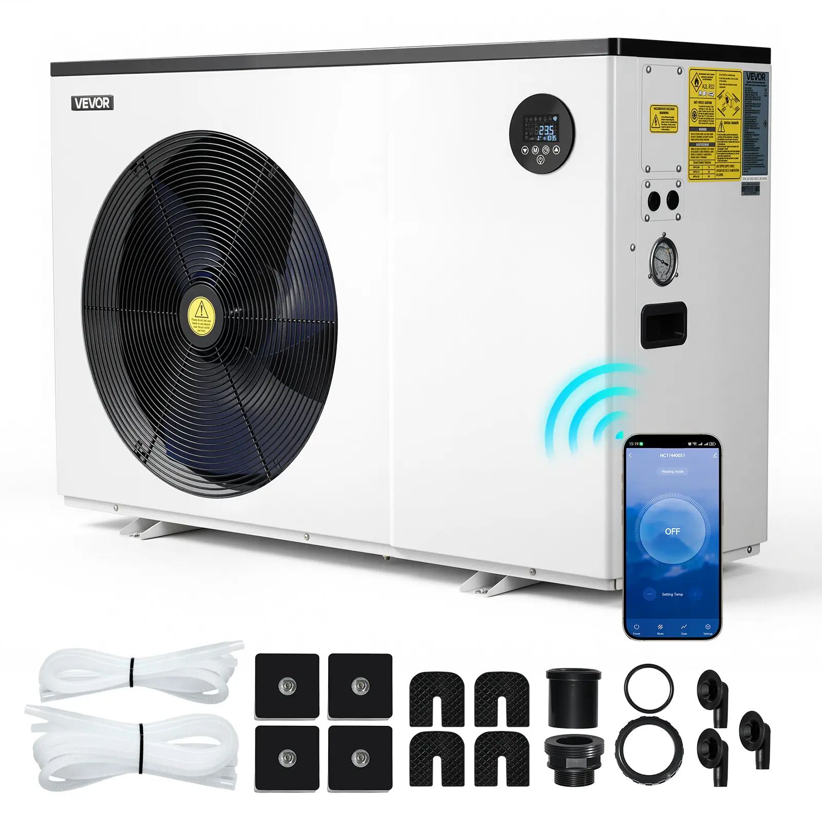 VEVOR Electric Pool Heat Pump System - 70730 BTU Water Warmer, All-DC Inverter, WiFi Control, App Remote, Adjustable Temp, Automatic Heating, Digital Control, Titanium Build, Multiple Protection for 19812 Gal Above/In-Ground Pools