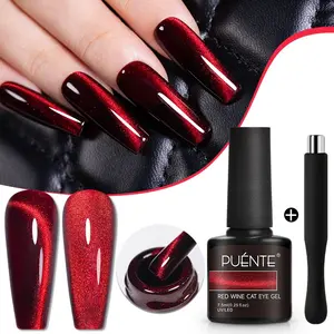 Puente 7.5ML Red Wine Cat Eye Gel Nail Polish, Super Shiny Gemstone Magnetic Nail Gel with Magnet, Long Lasting, Easy to Apply, UV Light Gel, SOAK OFF UV LED  Magnetic Nail Polish Salon DIY at Home, Gel Nail Art, DIY Manicure
