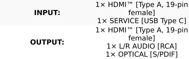 4K HDMI™ or ARC Audio Extractor Decoder (L/R, Optical) - HDA-915