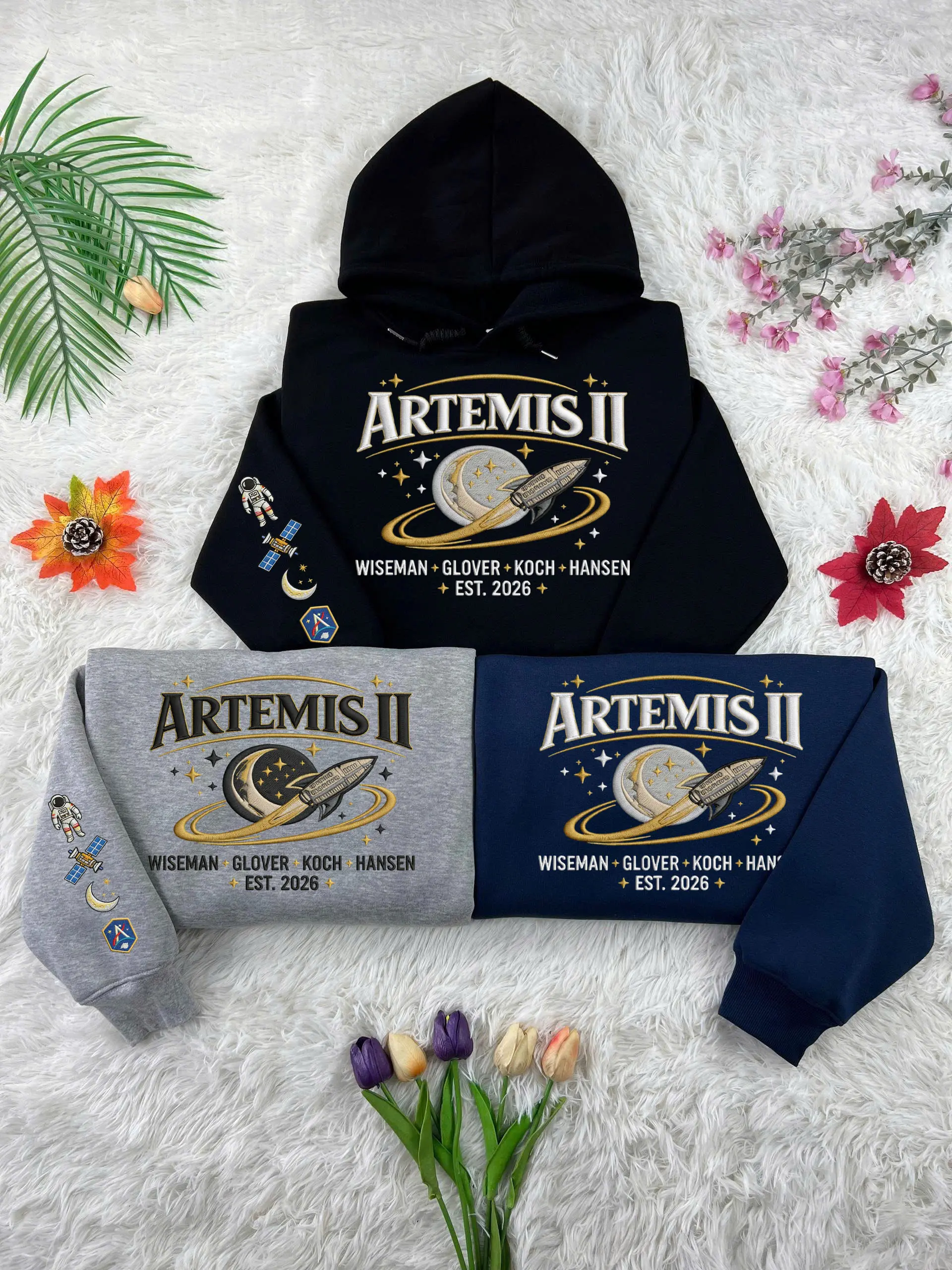 Artemis II Embroidered Sweatshirt, NASA Space Mission Lunar Exploration Crewneck Shirt, Rocket Fan Gift