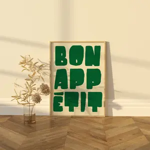 Bon Appetit Poster, Typography Print, French Quote Poster, Kitchen Wall Art, Maximalist Kitchen Print, Poster No Frame 