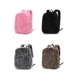 Plush Tassel Backpack 4344 - Versatile Colorful Commuting Bag for Men & Women in Pink Black Gray Brown