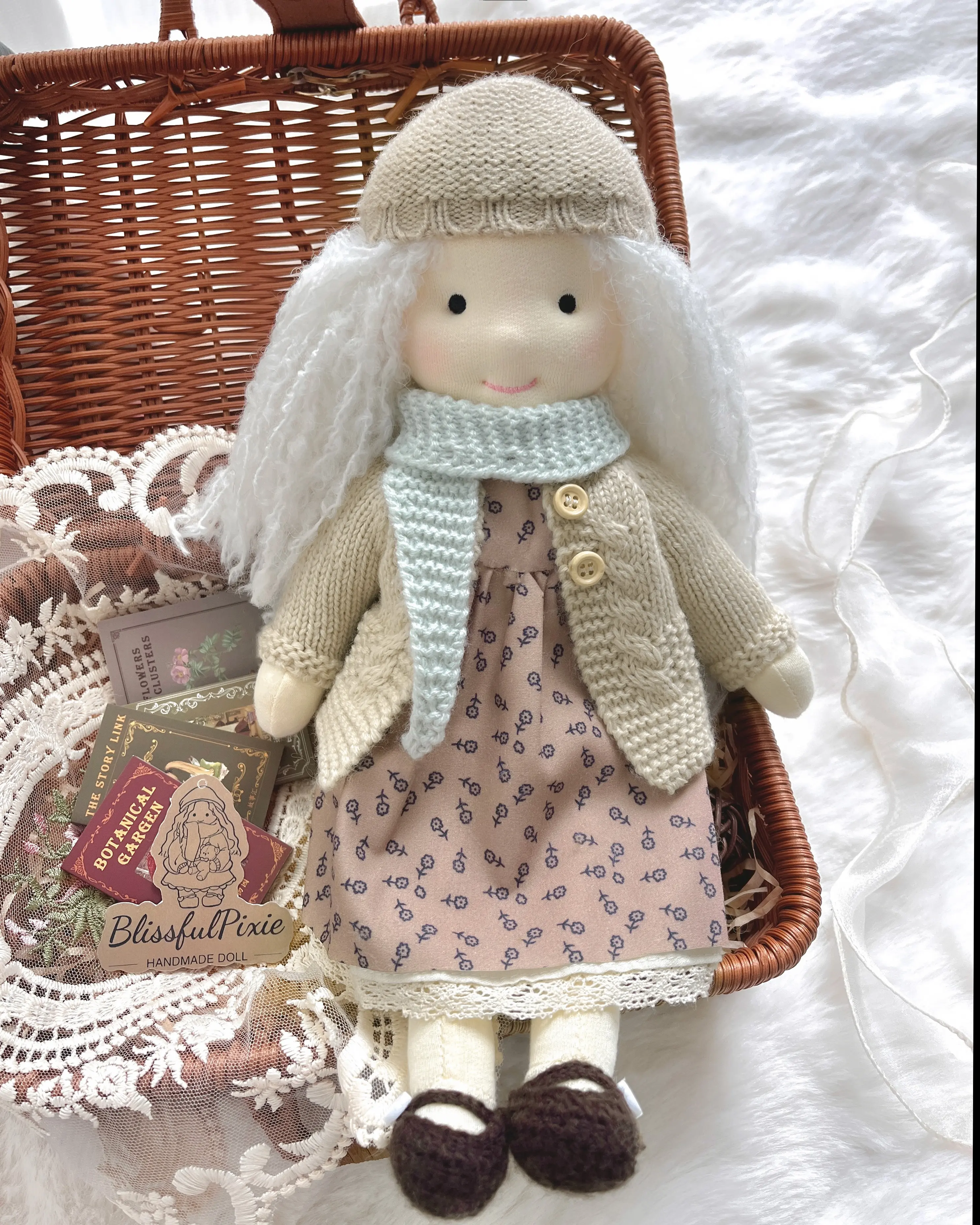 Waldorf Rag Doll 12" Kaida - Handmade Personalized Plush for Kids, Birthday Present in Pretty Gift Box