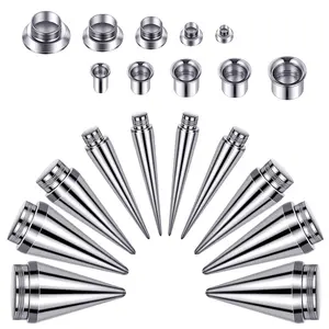 Stainless Steel Ear Stretching Kit, 20-Piece Gauging Set with Screw-Fit Tunnels and Tapers, Sizing 14G-00G Ear Gauges for Piercing Stretching