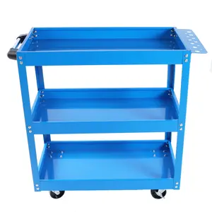 Tool Cart on Wheels, 3 Tier Rolling Mechanic Tool Cart, Heavy Duty Steel Utility Cart w/Lockable Wheels, 450 LBS Capacity Industrial Service Cart for Garage, Warehouse, Workshop (blue) Metal Organiser