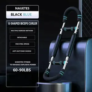 Nauetes U-Shaped Biceps Curler Hand Strengthener 60-90LBS Portable Chest & for Men's Fitness High Strength Metal Spring Anti-Slip Foam Handle Adjustable Push Up Equipment Home Gym Multi-Functional Arm Exerciser