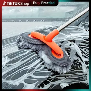 43'' Long handle car wash mop, Detail cleaning, 3X Fast Clean, Retractable aluminum alloy pole, soft chenille material, Avoid scratching, Suitable for Car, RV, Truck, SUV and Home cleaning - Car Wash Accessories!