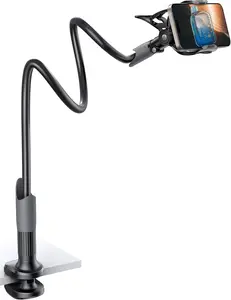FOGER Phone Holder Bed Gooseneck Mount - Cell Phone Clamp Clip for Desk, Flexible Lazy Long Arm Headboard Bedside, Overhead Mount Stand, for 4-7" Cell Phone, iPhone 17 16 15 Pro Max, 14 Plus, 13