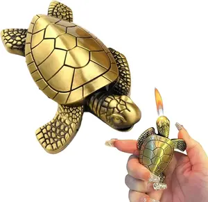 Torch Lighter, Creative Desktop Golden Turtle Butane Lighter, Cool Portable Gas Lighter, Adjustable Soft Flame Lighter, Refillable Butane Lighter for Men Women Friends Gifts (Without Butane)