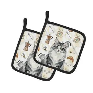 Carolines Treasures FNT1388PTHD 7.5 x 7.5 in. Norwegian Forest Cat Gray & White Cat Coffee Time Pot Holders, Pack of 2