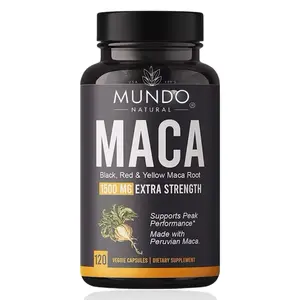 Mundo Natural Maca Plus Premium Triple Blend 1500mg Extra Strength 120 Veggie Capsules for Energy & Hormone Balance Made in USA Supplement