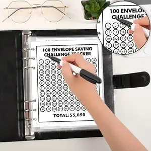 1pc, 100-day Money Saving Binder, Easy And Fun Way To Save $5, A5 Savings MoneyChallenges Binder Budget Binder With Cash Notebook 25pcs 4-grid Inner Pages (no Numbers) + 1 Number Page Savings Challenge Planner Monthly Budget Planner